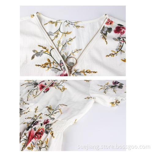 Short Sleeve Zipper Collar Ladies' Shirts Blouses